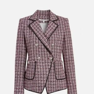 Veronica Beard Theron Plaid Tweed Double Breasted Miller Dickey Blazer